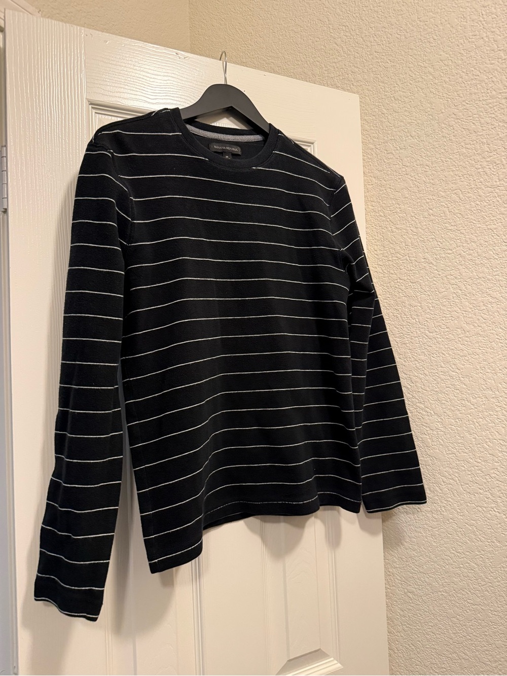 Banana Republic Black Crewneck Long-Sleeve with White Stripes